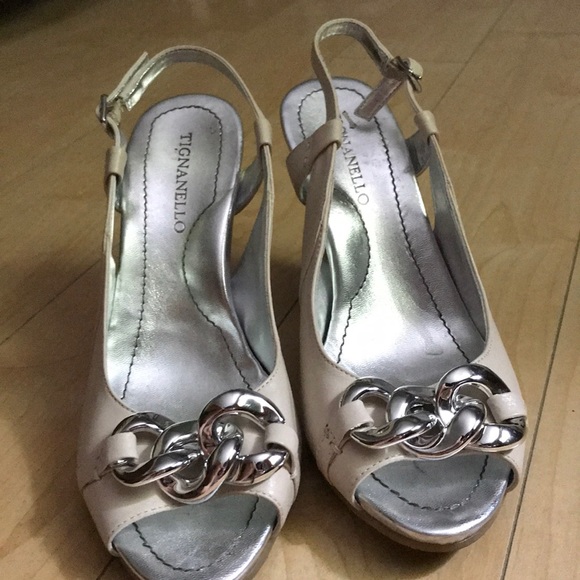 Tignanello Leather Peep-toe Slingback Wedge - Picture 5 of 5